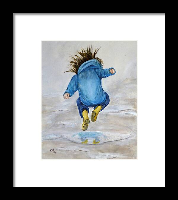 Puddle Framed Print featuring the painting The Perfect Puddle... JUMP by Kelly Mills