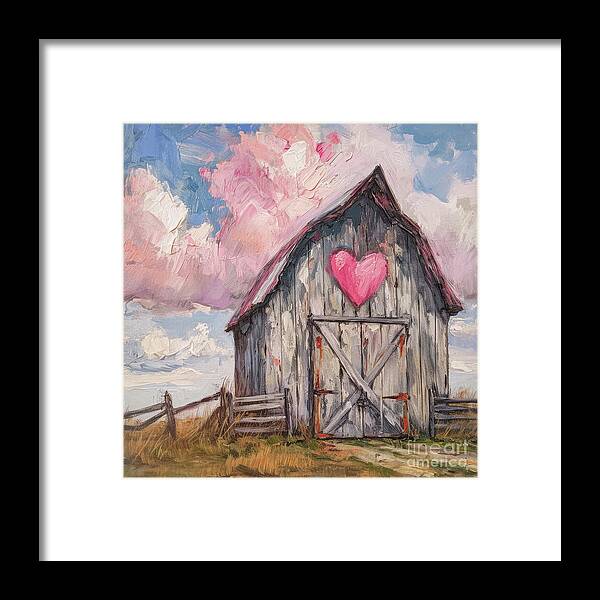 Barn Framed Print featuring the painting The Pink Heart Barn by Tina LeCour