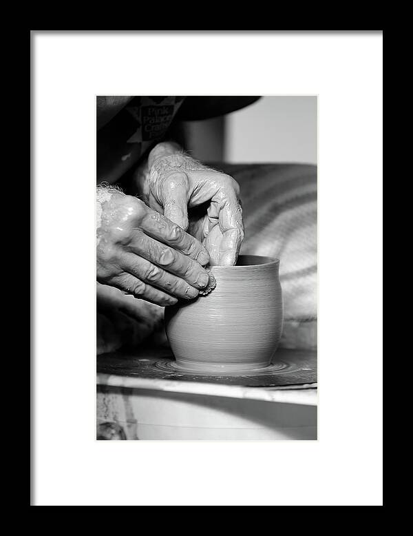 Ceramic Framed Print featuring the photograph The Potter's Hands bw by Lens Art Photography By Larry Trager