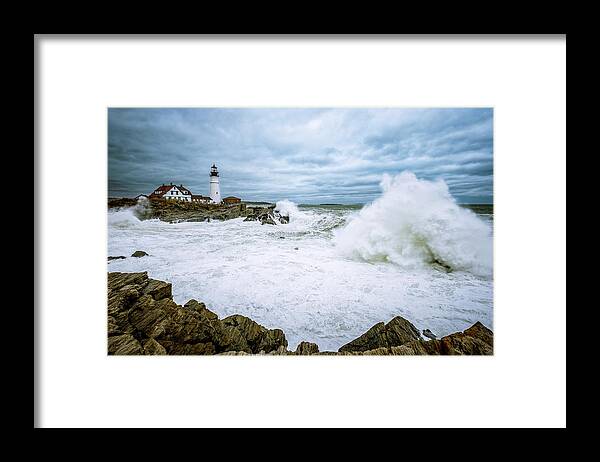 Atlantic Ocean Framed Print featuring the photograph The Power Of The Sea, Nor'easter Waves. by Jeff Sinon