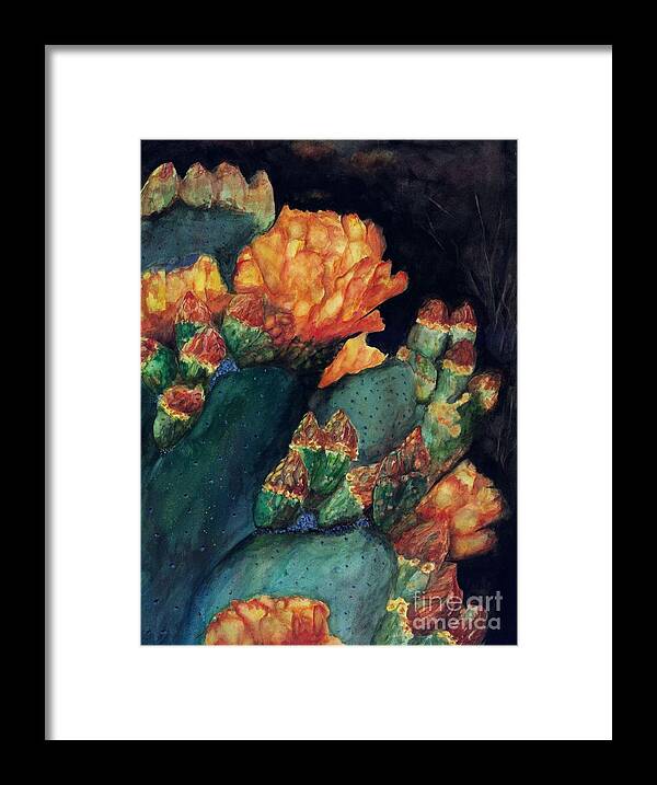 Abstract Cactus Framed Print featuring the painting The Prickly Pear by Frances Marino
