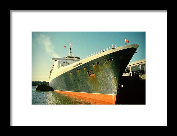 Queen Elizabeth 2 Framed Print featuring the photograph The QE2 in New York Harbour in 1984 by Gordon James