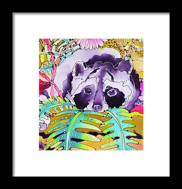 Hand Painted Silk Framed Print featuring the painting The Raccoon by Karla Kay Benjamin