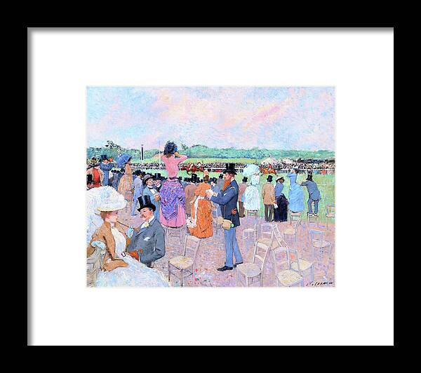 The Races At Longchamp Framed Print featuring the painting The Races at Longchamp - Digital Remastered Edition by Jean-Louis Forain