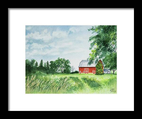 Painting Framed Print featuring the painting The Red Barn by Linda Shannon Morgan