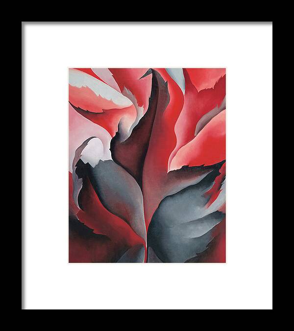 Georgia O'keeffe Framed Print featuring the painting The red maple at Lake George - Abstract modernist nature painting by Georgia O'Keeffe