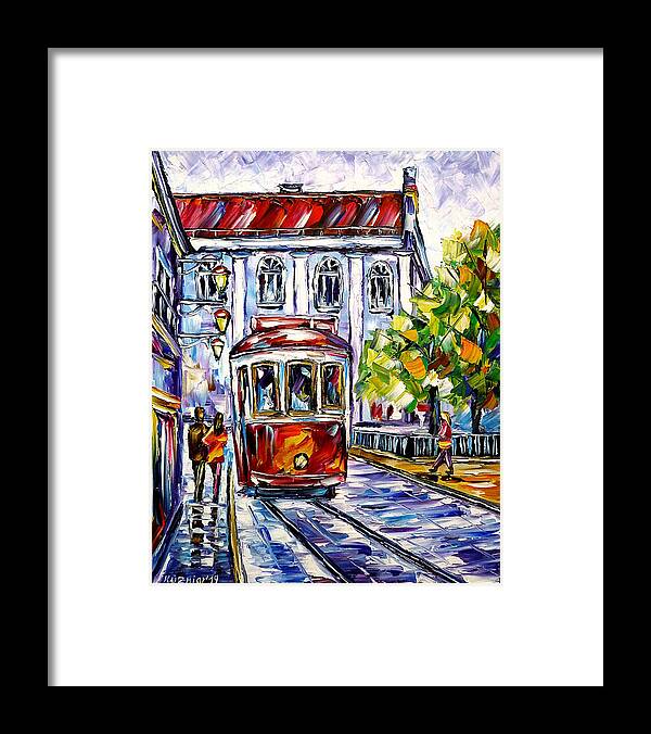 Lisboa Framed Print featuring the painting The Red Trolley Of Lisbon by Mirek Kuzniar