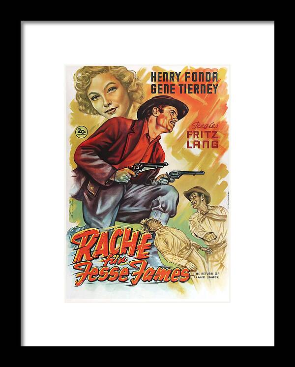 Synopsis Framed Print featuring the mixed media ''The Return of Frank James'', 1940 - art by Heinz Bonne by Movie World Posters