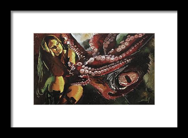 Cthulhu Framed Print featuring the painting The Return of the Ancient by Sv Bell