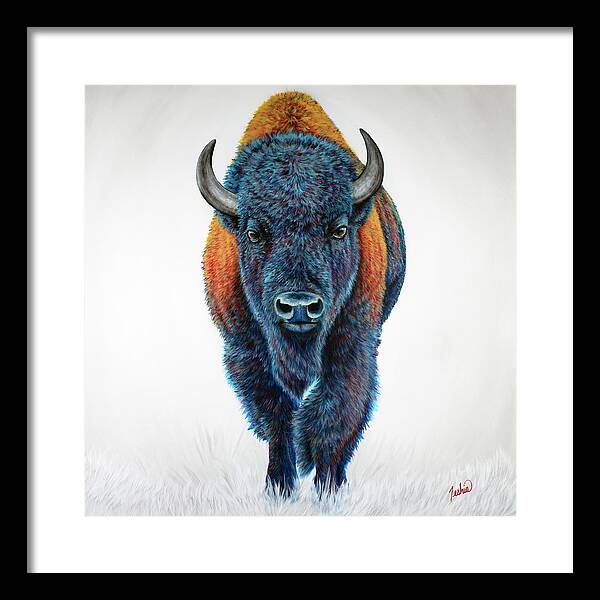 Running Bison Framed Print featuring the painting The Roamer by Teshia Art