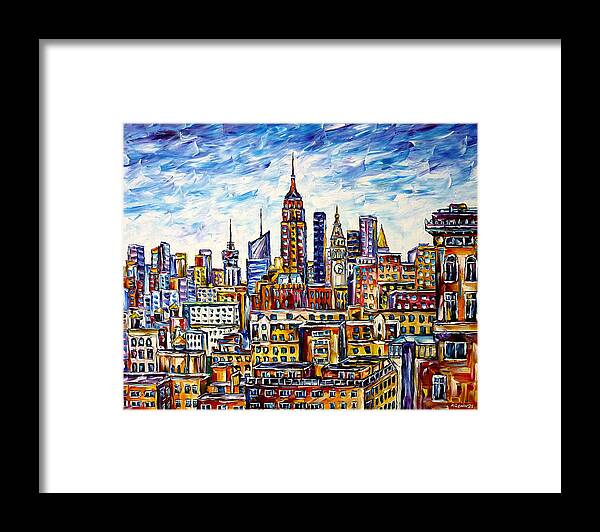 New York From Above Framed Print featuring the painting The Rooftops Of New York by Mirek Kuzniar