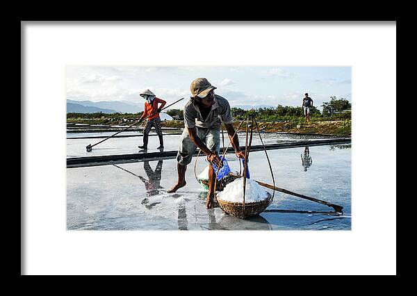Salt Framed Print featuring the photograph The Salt Fields - Salt Farmers, Vietnam by Earth And Spirit