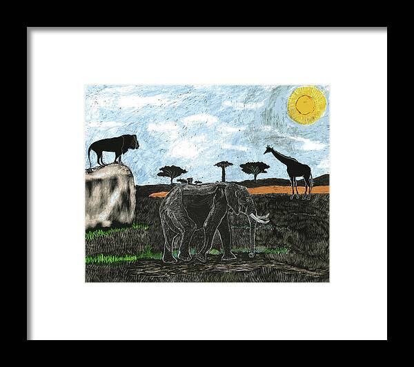 Africa Framed Print featuring the drawing The Savannah by Branwen Drew