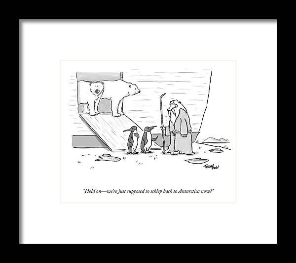 A25710 Framed Print featuring the drawing The Schlep Back To Antartica by Mark Thompson
