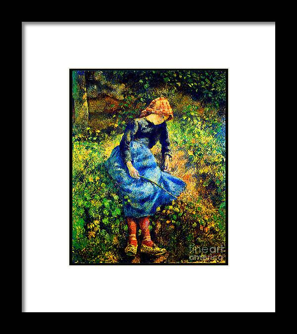 Camille Framed Print featuring the painting The Shepherdess 1881 by Camille Pissarro