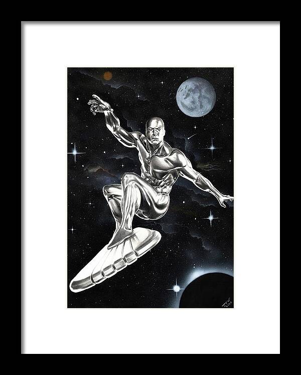 The Silver Surfer Framed Print featuring the drawing The Silver Surfer by JPW Artist