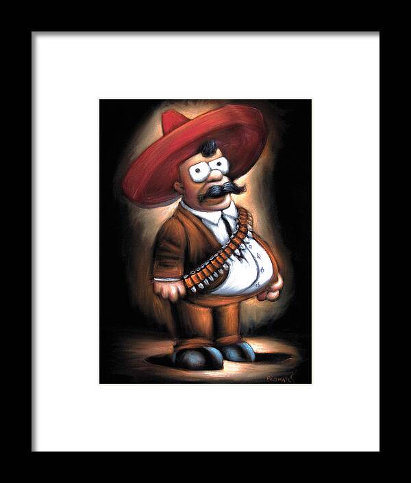 The Simpsons Framed Print featuring the painting The Simpsons Mexican Homer As Zapata with Sombrero and bandolier by Palomares