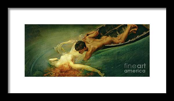 The Siren Framed Print featuring the painting The Siren, Green Abyss by Giulio Aristide Sartorio
