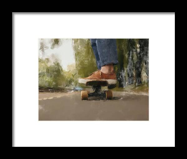 Skateboarder Framed Print featuring the painting The Skateboarder by Gary Arnold