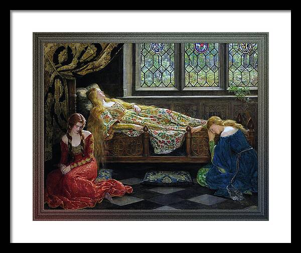 The Sleeping Beauty Framed Print featuring the painting The Sleeping Beauty by John Collier by Rolando Burbon