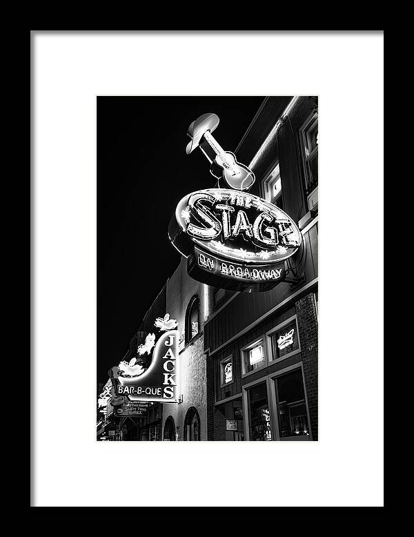 Nashville Tennessee Framed Print featuring the photograph The Stage on Broadway in Black and White - Nashville by Gregory Ballos
