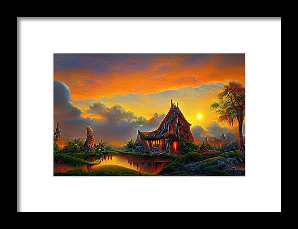 Digital Framed Print featuring the digital art The Sun Quietly Says Goodnight by Beverly Read