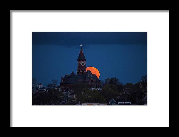 Marblehad Framed Print featuring the photograph The supermoon sets behind Abbot Hall in Marblehead Massachusetts by Toby McGuire