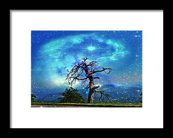 Fantasy Framed Print featuring the mixed media The Survivor in the Galaxy by Stacie Siemsen