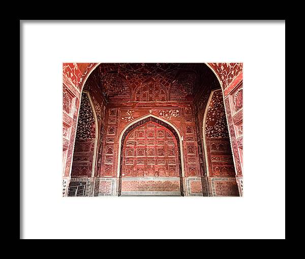 The Taj Framed Print featuring the photograph The Taj Mahals Incredible Red Arched Interior by Christine Ley