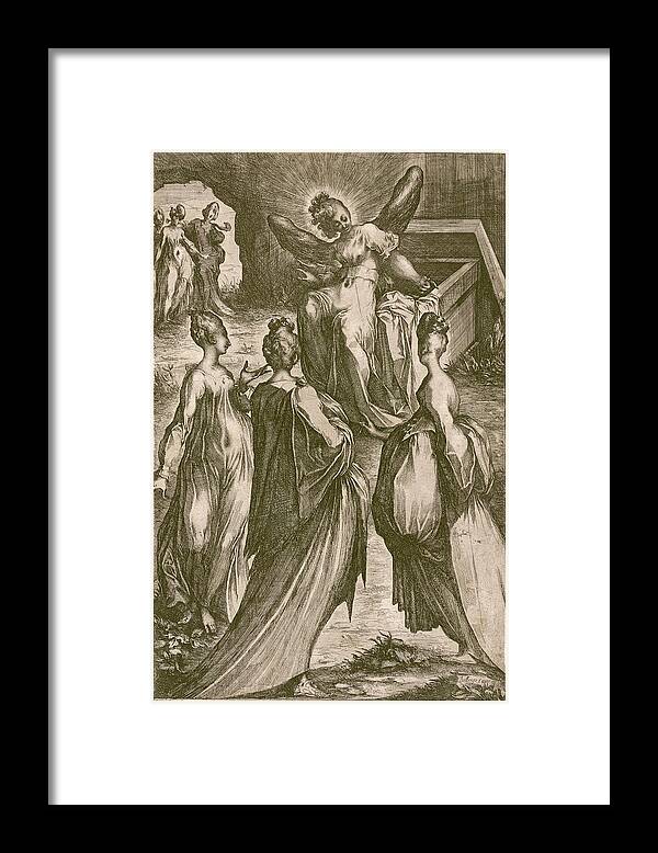 Jacques Bellange Framed Print featuring the drawing The Three Marys at the Tomb by Jacques Bellange