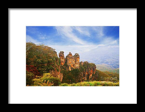 Blue Mountains Framed Print featuring the photograph The Three Sisters in Blue Mountains, Australia by Stella Levi