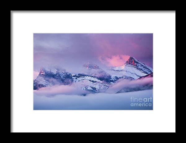 Rocky Mountains Framed Print featuring the photograph The Three Sisters peaks at Sunrise, Canmore, Alberta, Canada by Neale And Judith Clark