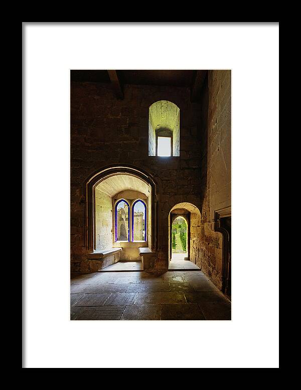 Roman Framed Print featuring the photograph The three windows hall - Olite Palace by Micah Offman
