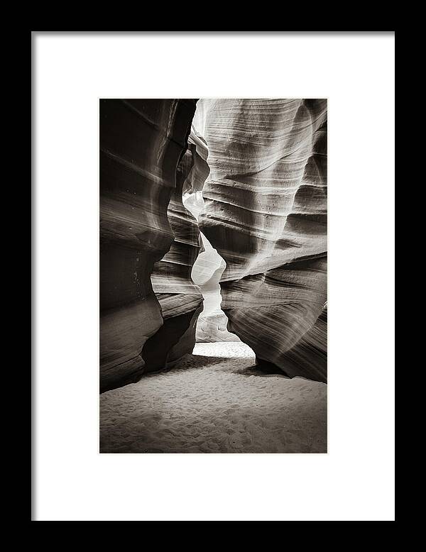Antelope Canyon Framed Print featuring the photograph The Torch Flame of Antelope Canyon in Sepia by Gregory Ballos