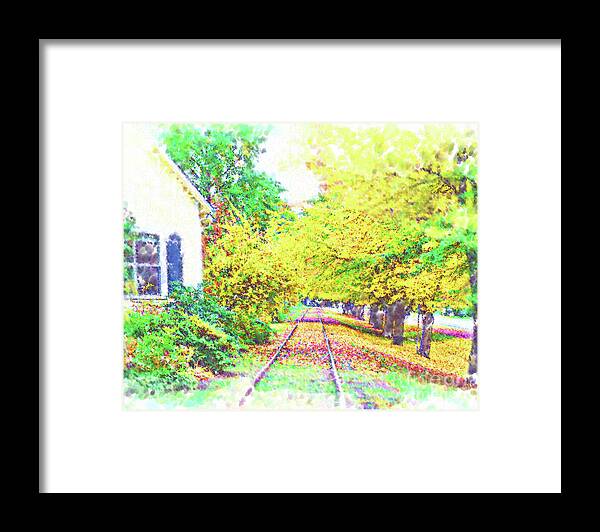 Train-tracks Framed Print featuring the digital art The Tracks By The House by Kirt Tisdale