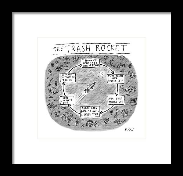 Captionless Framed Print featuring the drawing The Trash Rocket by Roz Chast