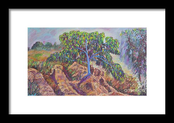 Popular Photo Framed Print featuring the painting The tree that stands between the wadi channels by Ofra Wolf