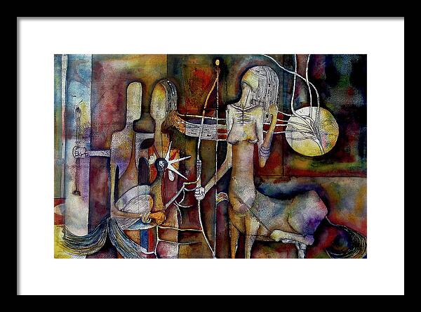 Abstract Framed Print featuring the painting The Unicorn Man by Speelman Mahlangu 1958-2004