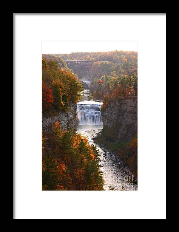 Middle Falls Framed Print featuring the photograph The Middle Falls of Letchworth State Park by Tony Lee