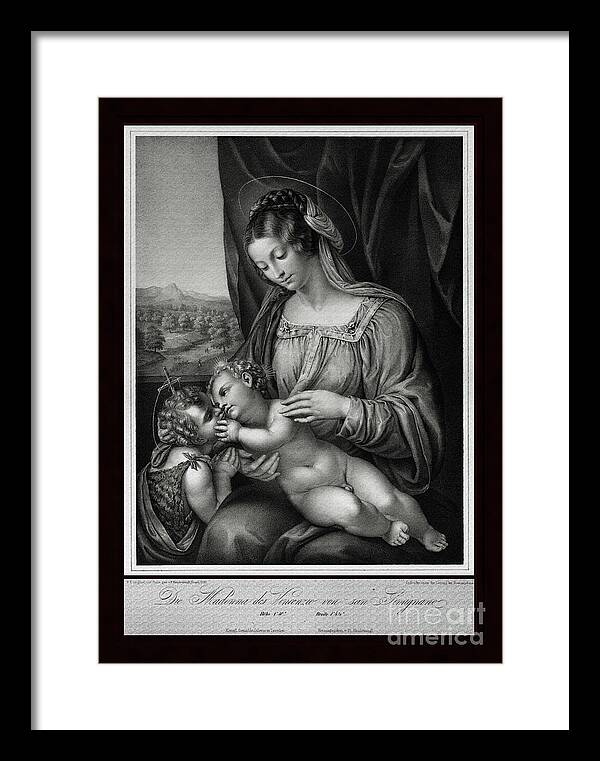 Virgin And Child Framed Print featuring the painting The Virgin and Child,With Infant Saint John the Baptist by Engraver Franz Hanfstangl Classical Art by Rolando Burbon