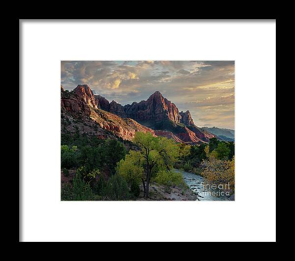 Zion National Park Framed Print featuring the photograph The Watchman and Virgin River by Sandra Bronstein