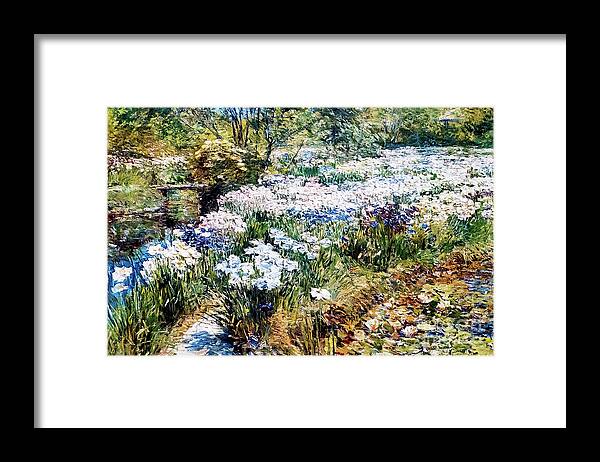 American Framed Print featuring the painting The Water Garden by Childe Hassam 1909 by Childe Hassam