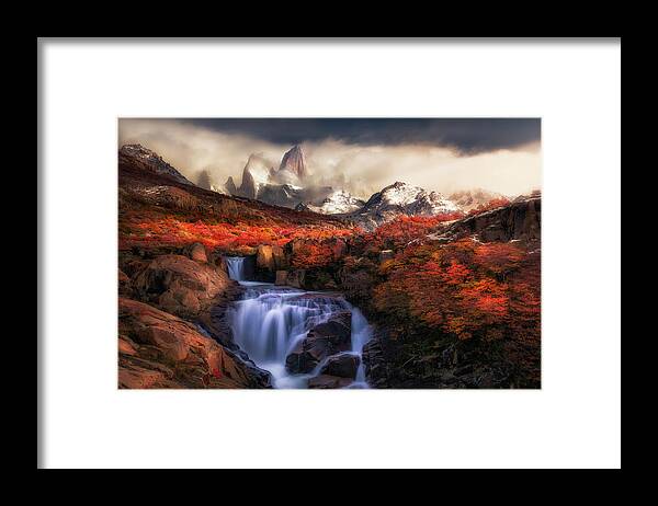 Waterfalls Framed Print featuring the photograph The waterfall under Fitz Roy by Henry w Liu