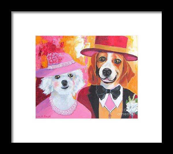 Dogs Framed Print featuring the painting The Wedding, Tango and Piccolo tie the Knot by Lisa Boyd