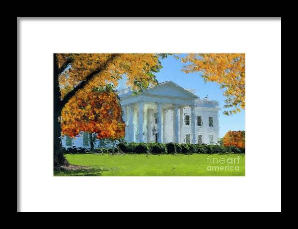 The Statue Of Freedom Framed Print featuring the painting The Whitehouse in Fall Colors by Jon Neidert