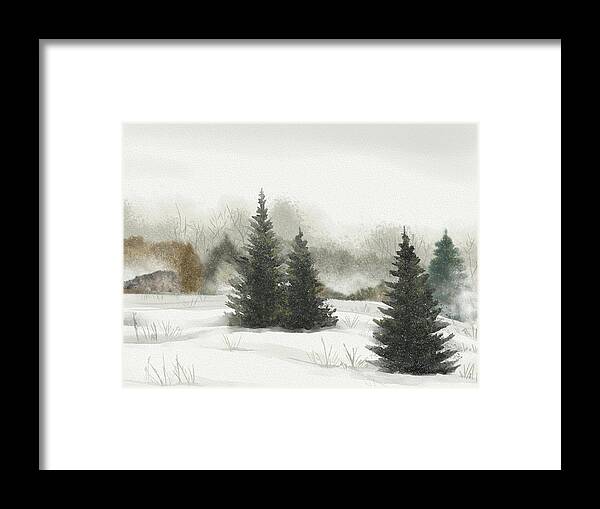 Winter Art Framed Print featuring the painting The Wood's Edge - Watercolor Art by Shawn Conn by Shawn Conn