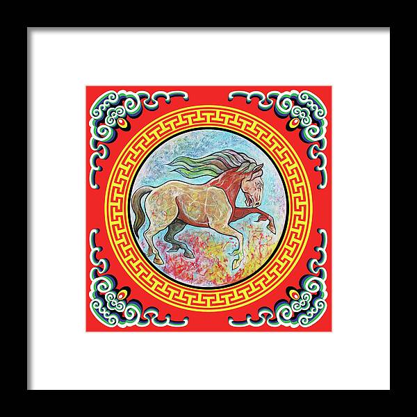 The Year Of The Horse Framed Print featuring the painting The Year of the Horse by Tom Dashnyam Otgontugs
