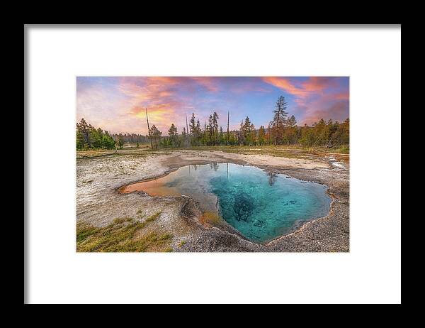 Yellowstone Framed Print featuring the photograph Thermal Sunset by Darren White