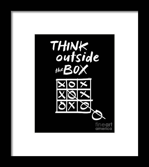 Smart Framed Print featuring the digital art Think Outside the Box Tic Tac Toe Funny Playing Games Humor Gifts by Thomas Larch