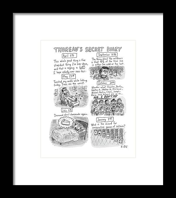 Captionless Framed Print featuring the drawing Thoreaus Secret Diary by Roz Chast
